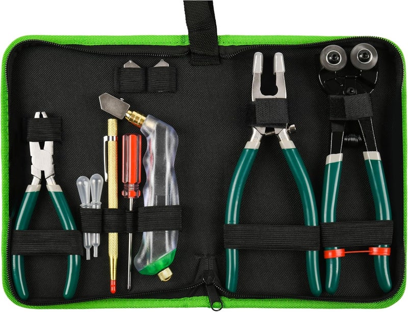 GINWORD 10Pcs Heavy Duty Glass Cutters Tools Kit, Wheeled Glass Tile Nippers Glass Running Breaking Pliers, Breaker Grozer Pliers with Curved Jaws, for Stained Glass, Mosaics, Fusing, Breaking - Image 5